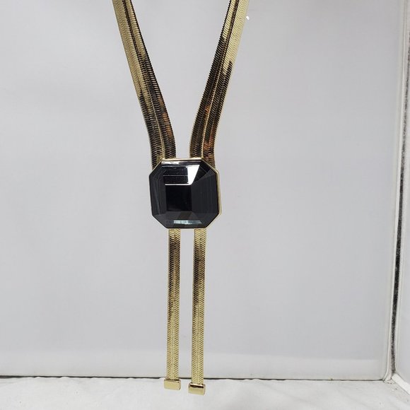 Neiman Marcus gold mesh chain with geometric black onyx octagon stone - Picture 1 of 9